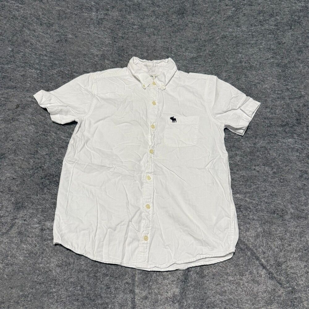 Abercrombie Kids Boys Shirt Size 13/14 White Chambray Embroidered Short Sleeve